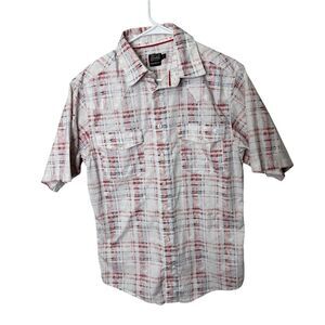 Justin Modern Fit Short Sleeve Button-Down Western Shirt Red White Blue Plaid M